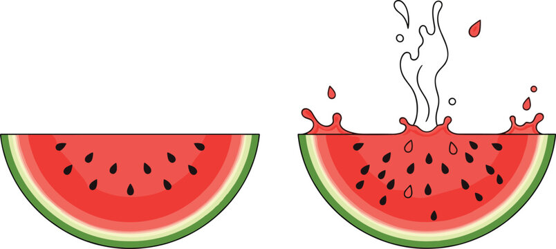 Watermelon Slice Illustrations with and Without Splash for Summer, Fruit, and Food Design Projects