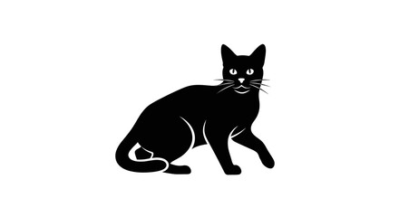 Fototapeta premium Black Cat Silhouette Sitting Isolated on White Background