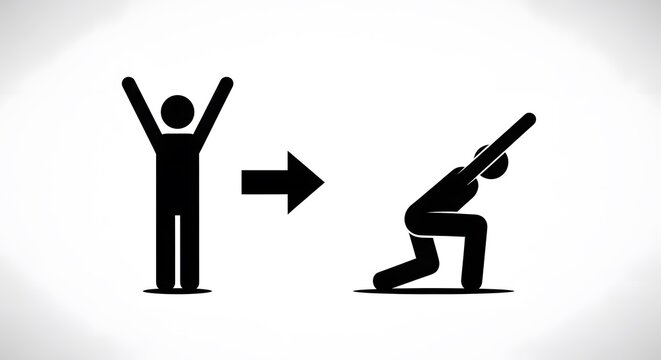 Person Transforming into Squat Position with Arms Raised in Black Silhouette