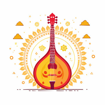 Indian Veena Musical Instrument Illustration