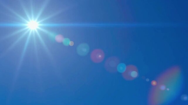 雲一つない快晴の青空に明るく輝く太陽と美しいレンズフレアが差し込む自然光の背景動画