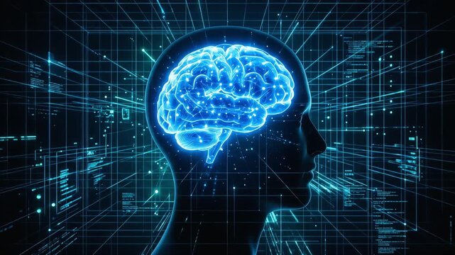 Brain holograms and data networks floating in digital space
