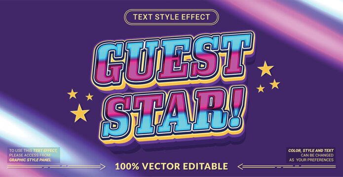 Editable guest star text effect with glamorous stage style, bold 3D layers, and spotlight vibes. Perfect for events, shows, posters, entertainment branding, and promotions.