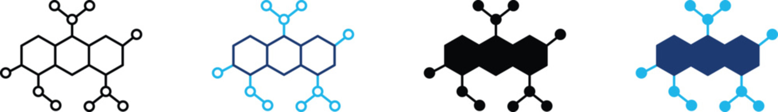 Molecular structure icon showing professional chemical compound and complex scientific bonding. Professional illustration for pharmaceutical drug development, and organic chemistry research.