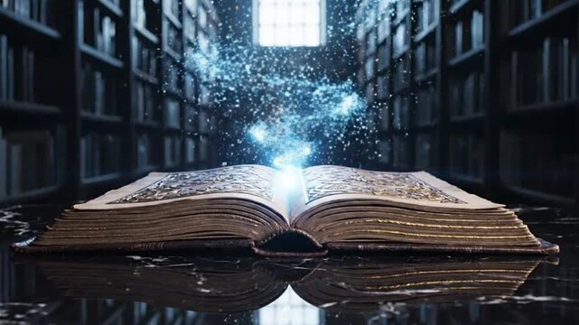 Open book with glowing light in library emphasizing modern aesthetics and minimalist design