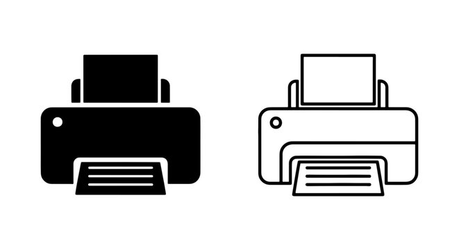 Printer icons, black and white, vector graphics, office equipment