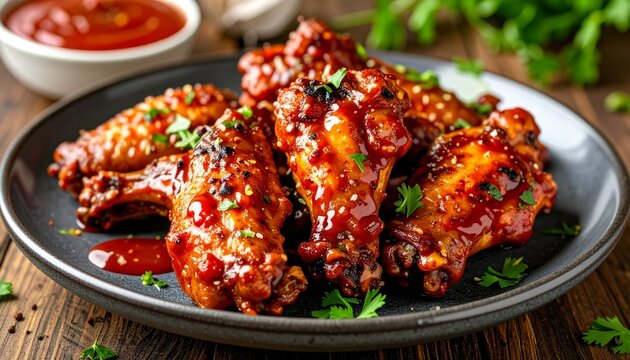 Delicious chicken wings on a plate.