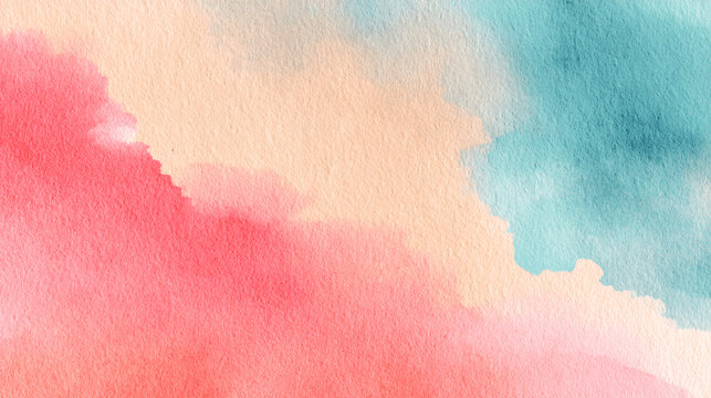 Abstract watercolor background with soft pink and blue paint washes on textured paper