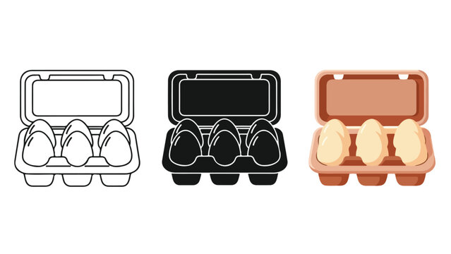 Three styles of egg carton packaging vector set - Glyph solid icon - Editable modern style icon - Clipart, sticker - icon set - Clipart