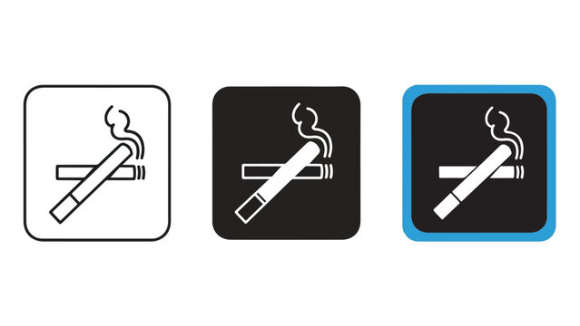 Cigarette smoking warning icon vector set - Solid vector icons - Clipart, sticker - icon set