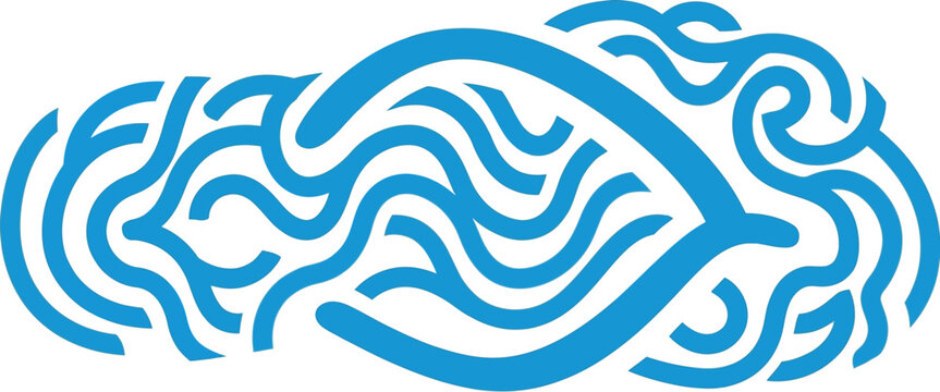 A blue flip-flop silhouette is composed of numerous wavy, flowing lines.