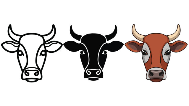 Farm cow head icon set for animal branding - logo icons vector set. Blue, Black and white icons