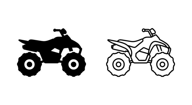 ATV, quad bike, all-terrain vehicle, icon set, black and white