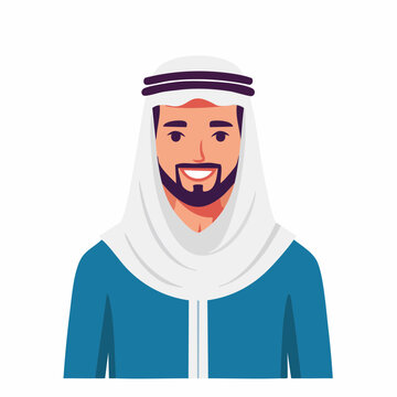 Illustration of a smiling Arab man in traditional clothing
