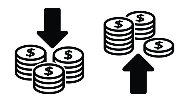 Coin Stack Growth and Decline Icons - Solid vector icons - Clipart, sticker - icon set