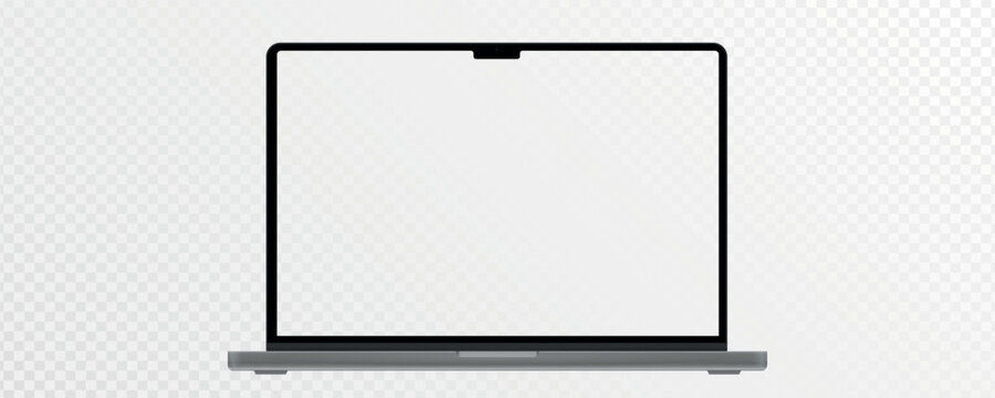 Modern laptop computer vector mockup isolated on transparent. Vector notebook photoreal illustration. Template for a content
