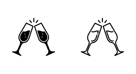 Wine glasses, champagne toast, celebration icons, black line art © Arif