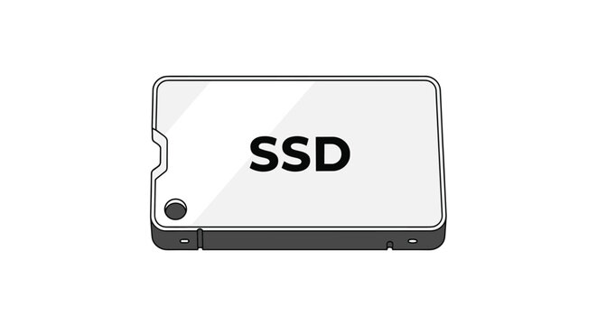 External solid state drive hardware device with the text ssd on its white surface shown in a clean isometric perspective.
