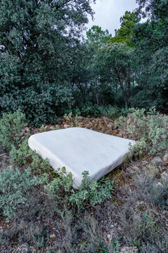 White mattress sculpture installation in el carrascal forest