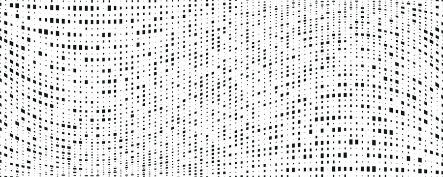 Squared halftone texture background. Check dot faded gradation wallpaper. Black and white square pixels. Abstract glitchy 8 bit video game backdrop. Vector comic bitmap dither screen tone overlay