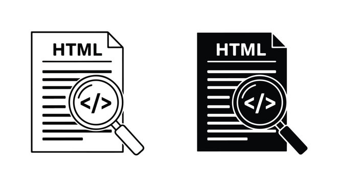 html code inspection magnifying concept - Blue icon set - Modern style icon  - Glyph and solid icon set - Icon vector