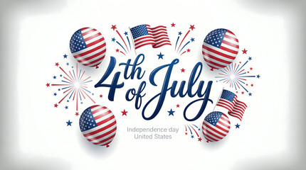 Fototapeta premium 4th of July celebration with American flags and fireworks