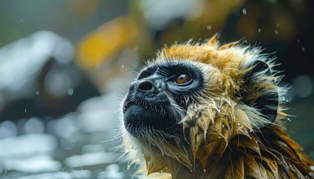Close Up Portrait of a Capuchin Monkey Looking Upwards.