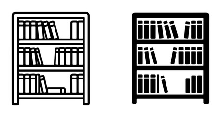 bookshelf outline and solid vector icons set on white background © Mariyam