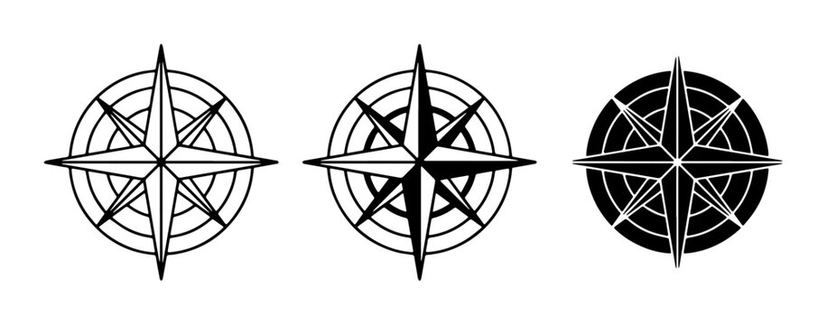 compass rose black and white outline design element set on transparent background