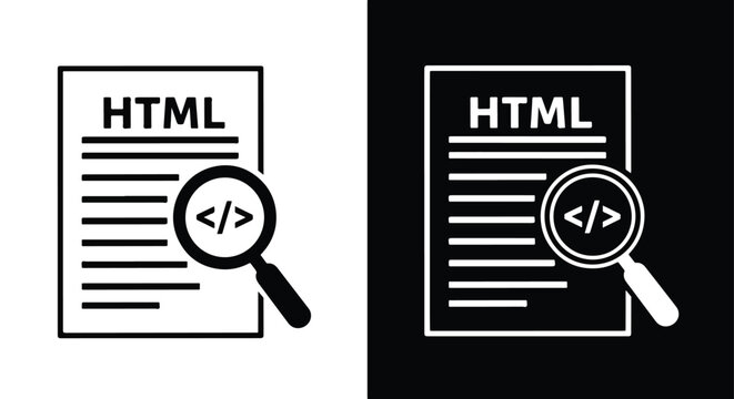 html code inspection with magnifying glass - Glyph solid icon - Editable modern style icon - Clipart, sticker - icon set - Clipart