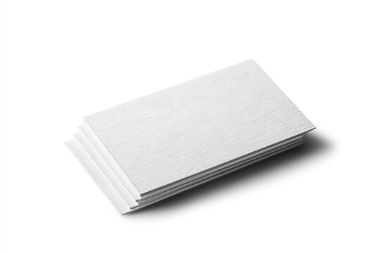 Stack of blank white paper cards on white background for design or template use