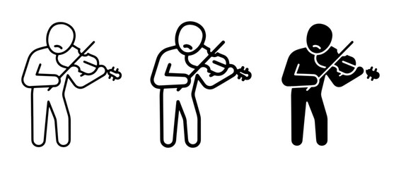 three black and white stick figure silhouettes playing violins in different styles © Abu