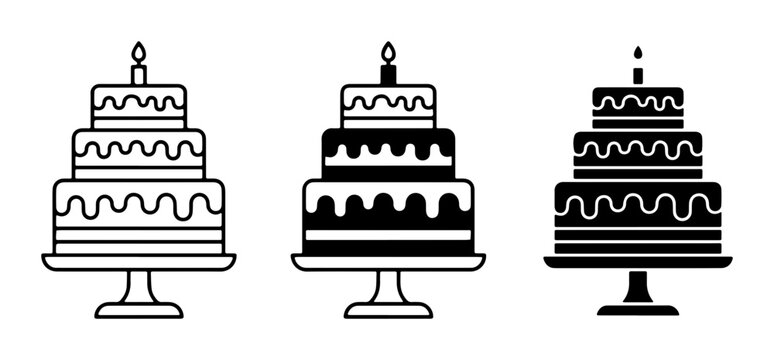 cake minimalist black and white vector silhouettes on white background