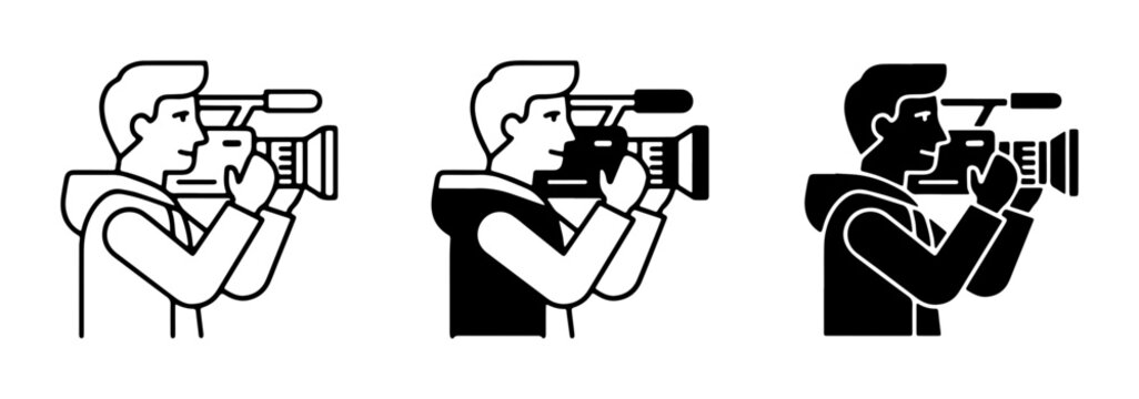 black and white camera operator vector set on white background