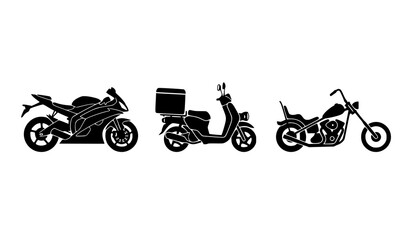 Motorbike silhouette collection racing scooter chopper transport vector illustration isolated on white background © MdRabbi