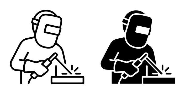 vector set of welding workers in black and white outline style