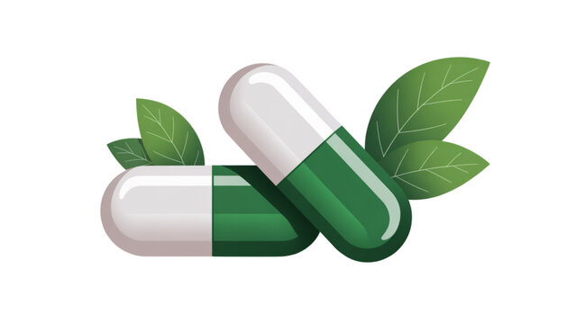 Green capsule pill with leaf illustration Vector