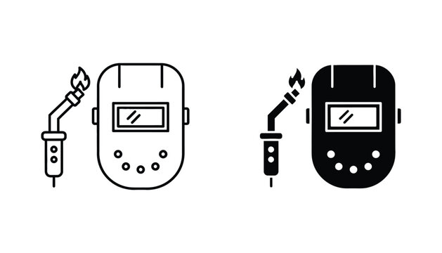 Essential welding mask and torch equipment vector illustration for industrial safety and metalwork occupations