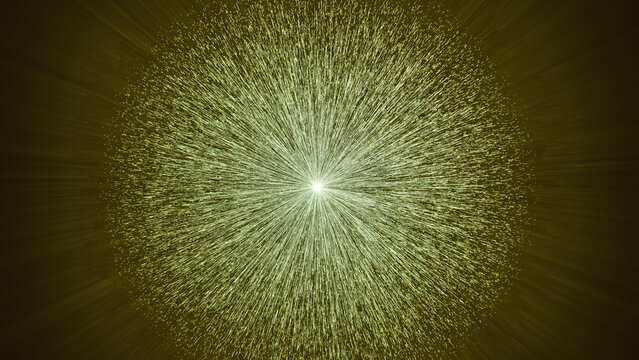 Radial glowing dot sphere resembling a digital starburst in warm light