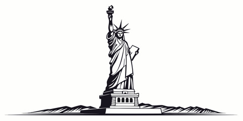 Statue of liberty vector illustration silhouette with black and white line art monument new york landmark american illustration silhouette national historic sculpture patriotism © Meraj