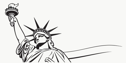 Statue of liberty torch and crown portrait vector art with black and white line art portrait monument american illustration silhouette national historic sculpture patriotism isolated © Meraj