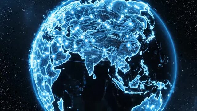 Glowing blue globe with network connections representing smart infrastructure and connectivity