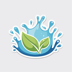 Fototapeta premium Water Splash with Green Leaves Icon