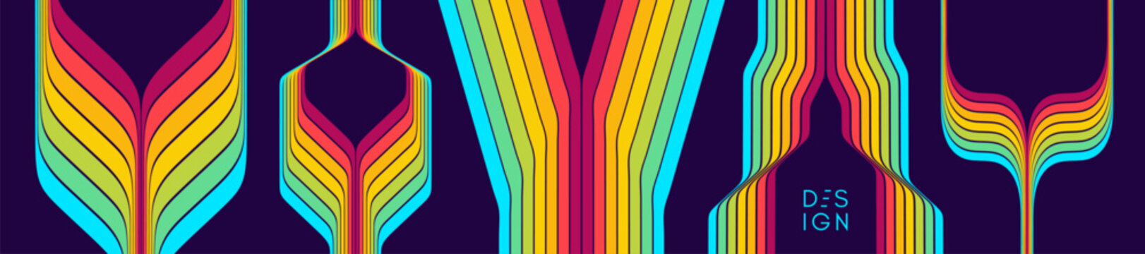 Curved lines create a frame in the center. Space for text. Retro style. Dynamic ribbons. Geometric pattern. Vector for brochure, poster, cover, presentation, flyer, or banner.