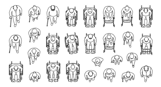 Top View Elderly and Disabled People Vector for Floor Plans and Site Layouts