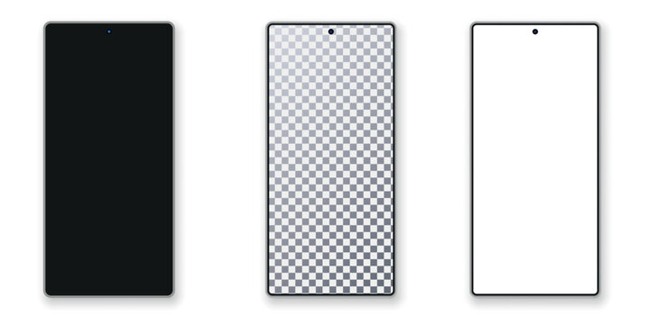 Set of realistic models smartphone with transparent screens. Smartphone mockup collection.