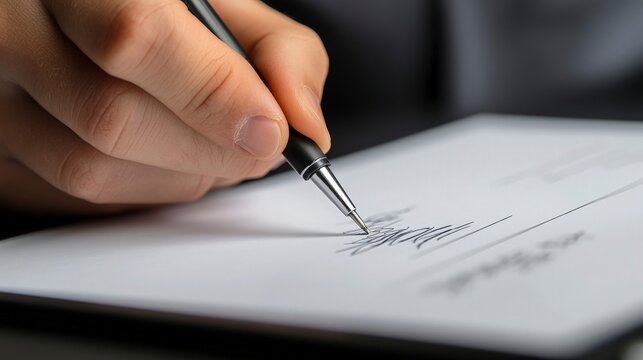 Digital document verification. Professional signing an electronic document on a digital tablet while cross-referencing it on a laptop