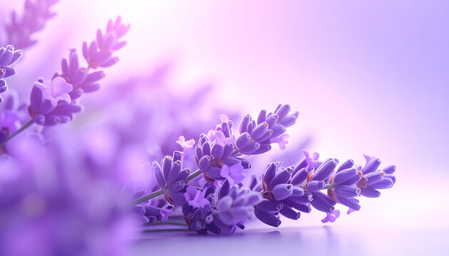 Close-up of delicate lavender sprigs with soft purple flowers and bokeh background, conveying a sense of calm and relaxation