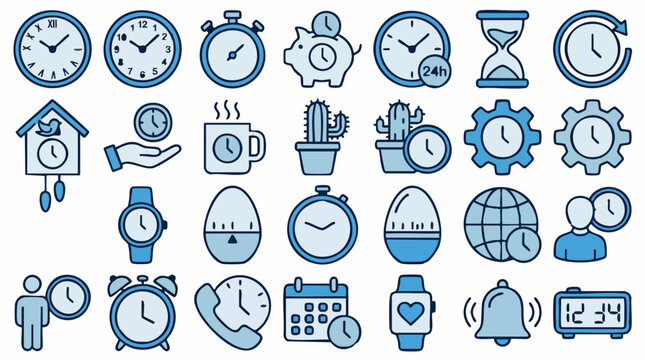 Hand Drawn Time and Clock Icons Set for Scheduling and Management