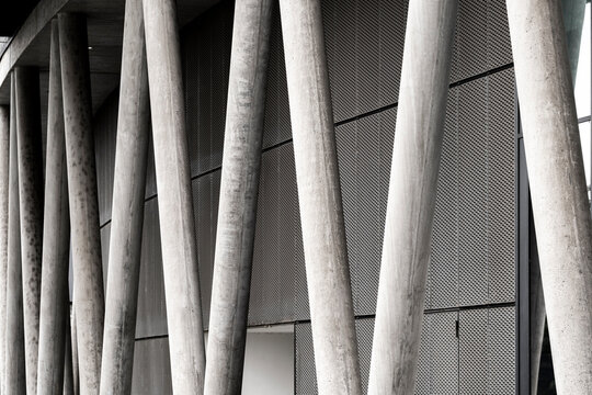 Modern architecture abstract structure where diagonal pattern and geometry line define a monochrome composition with graphic detail